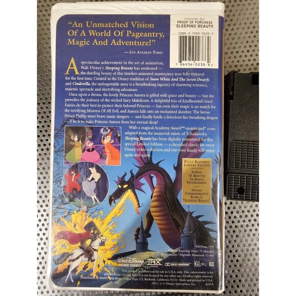 Sleeping Beauty (1997, VHS, Limited Edition) Walt Disney Fully Restored - Picture 3 of 3